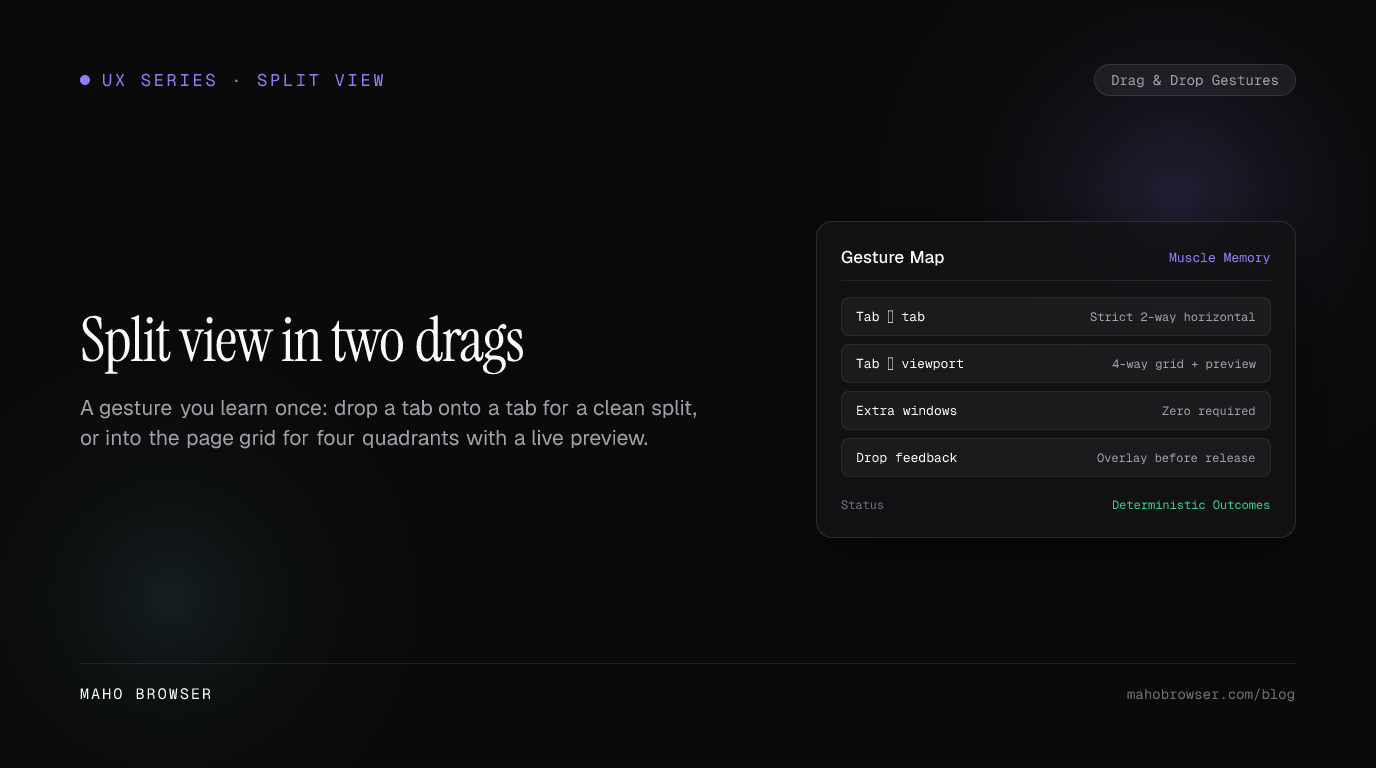 Maho split view in action with side by side tabs