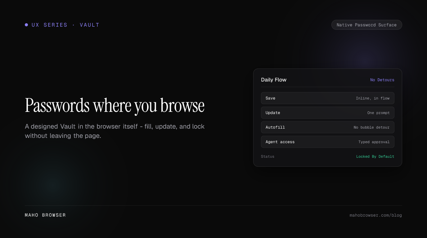 A clean password management panel built directly into the browser layout with smooth inline action buttons
