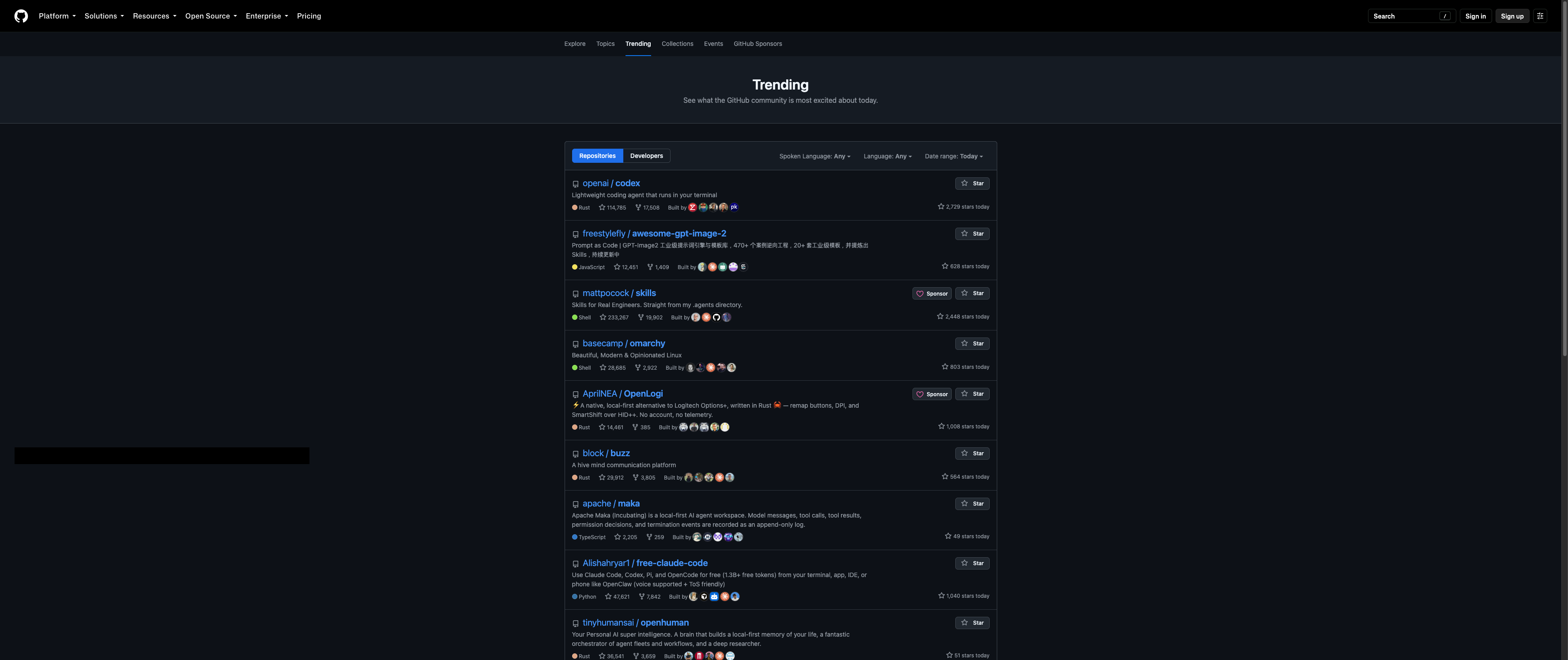 Maho Browser automated extraction of GitHub trending repositories